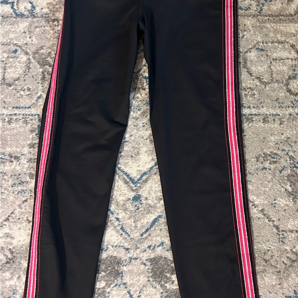 Sleek Black and Pink Athletic Leggings with Side Stripes/legging Colombiano